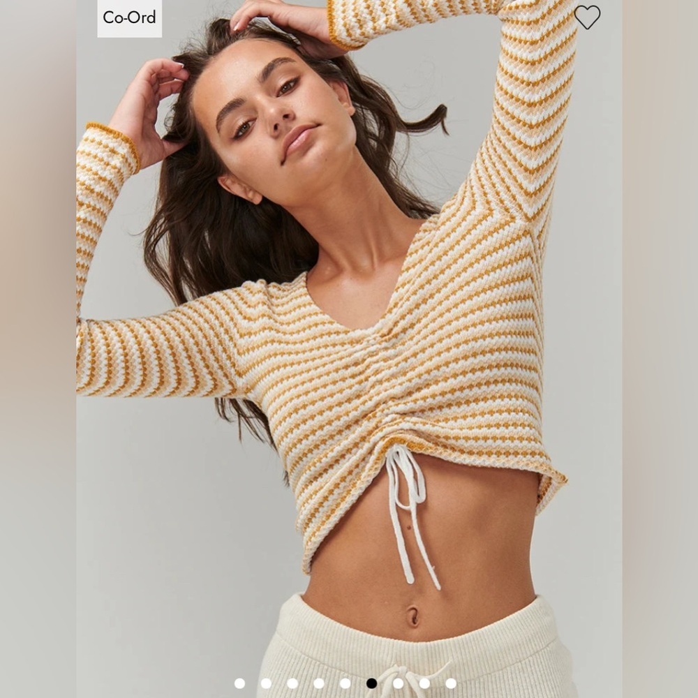 Ghanda Cisco Long Sleeve Crop Top in Natural Stripe, Size Extra Small